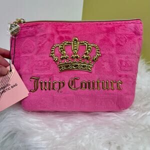 Juicy Couture Bling Velour Makeup Comestic Bag Pink Logo NWT
